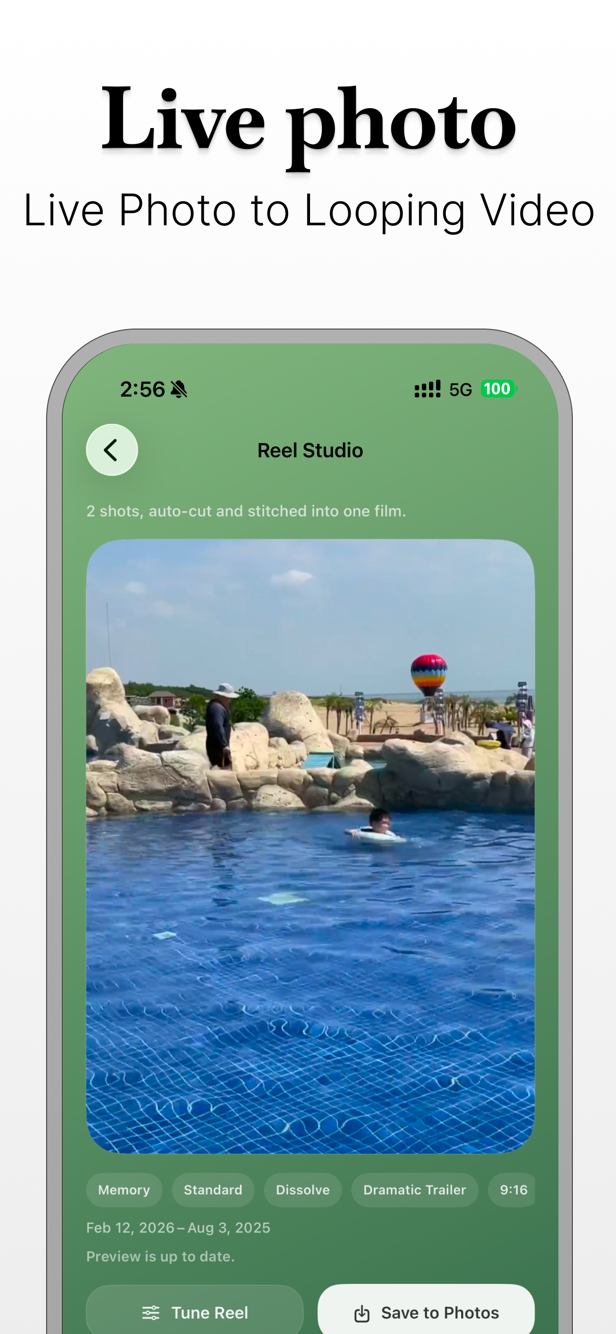 Memory Reel feature screen